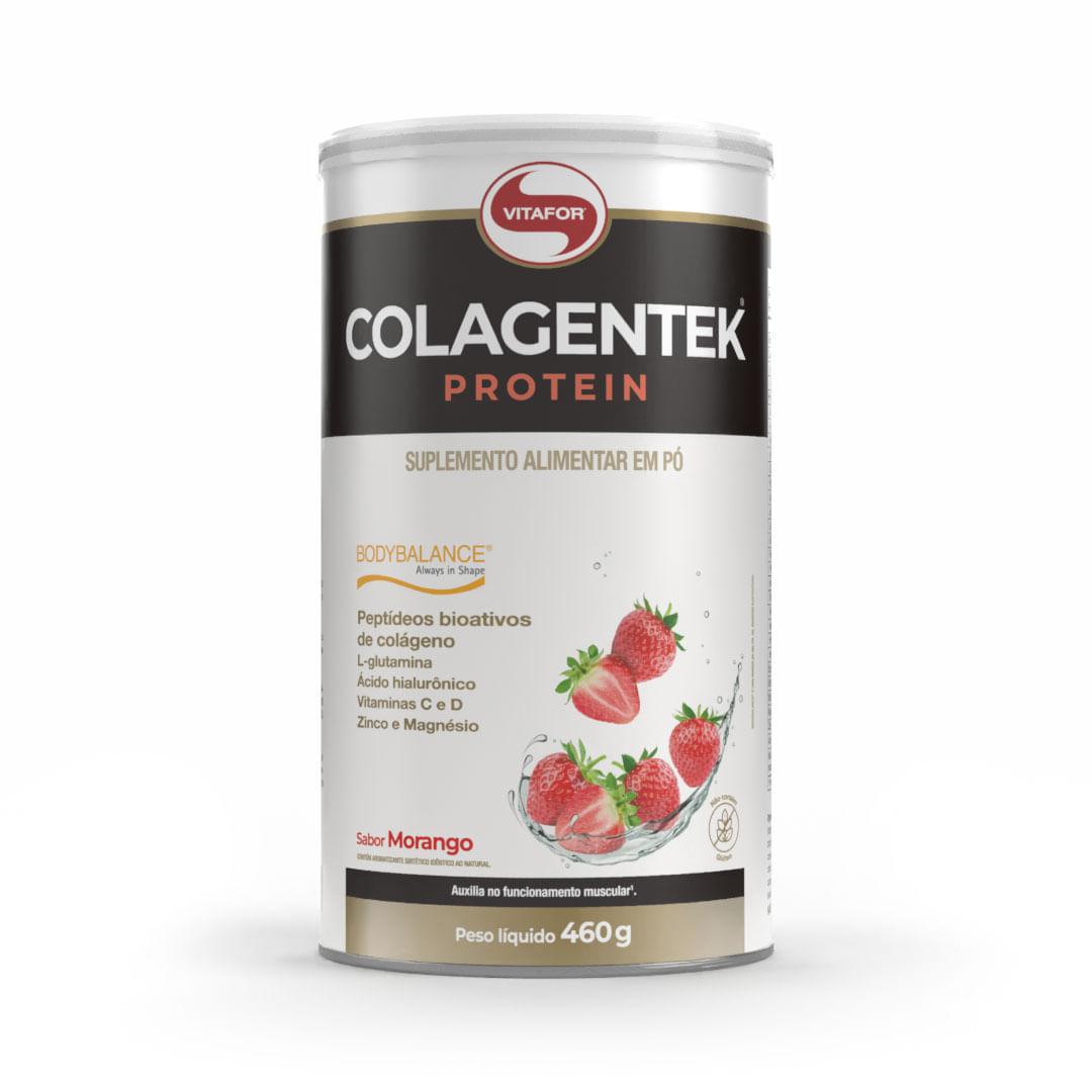 COLAGENTEK® PROTEIN - BODYBALANCE® Sabor Morango 460g — foto do produto em fundo branco