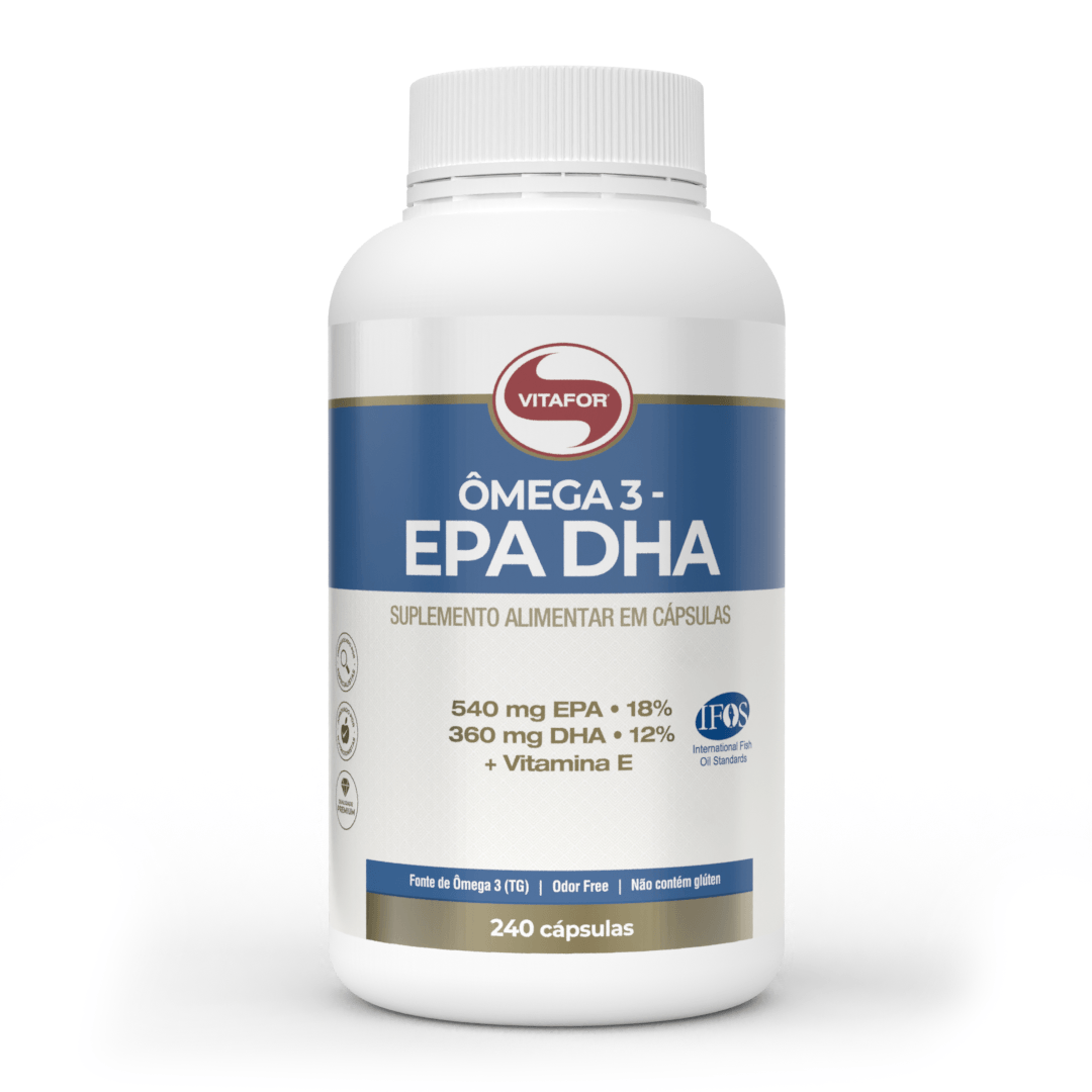 Ômega 3 EPA DHA: Ômega 3 + Vitamina E 240 Cápsulas — foto do produto em fundo branco