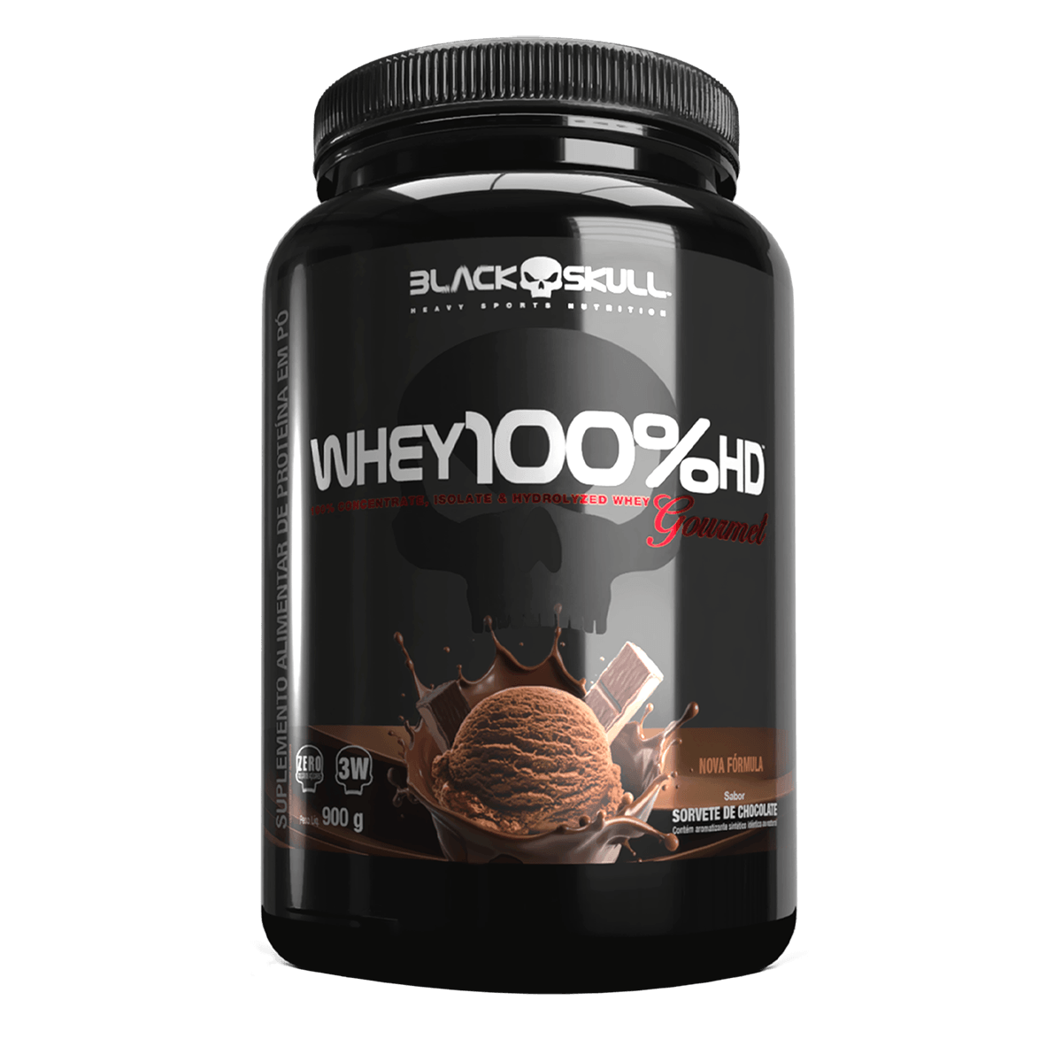 Whey 100% HD Gourmet - 900g - Black Skull — foto do produto em fundo branco