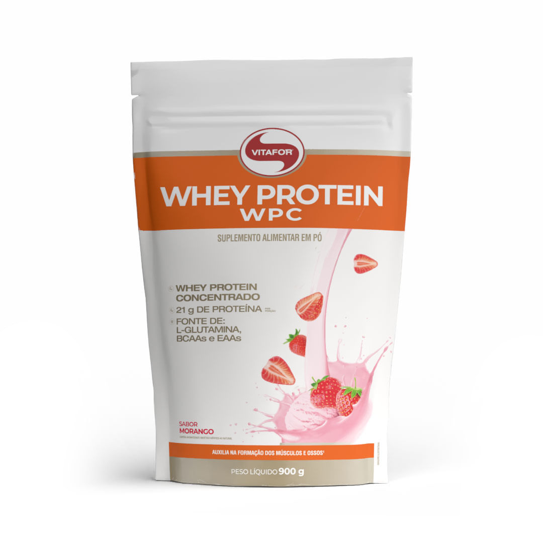 WHEY PROTEIN WPC Sabor Morango Pouch 900g — foto do produto em fundo branco